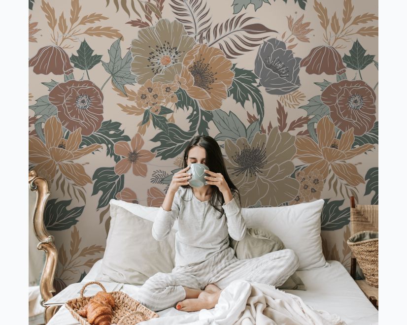 Bohemian Style Anemone Floral Bouquet Wallpaper Mural main product photo