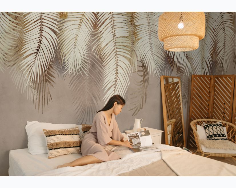 Neutral Tropical Palm Leaf Wallpaper Mural main product photo