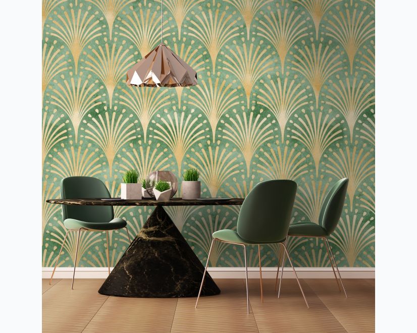 Modern Eau De Nil Art Deco Gold Lines Wallpaper Mural main product photo