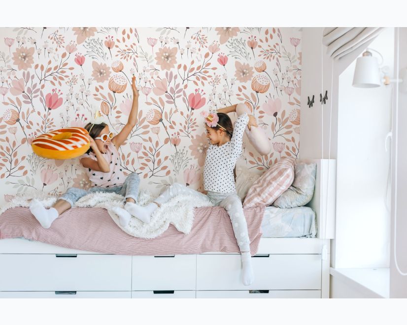 Kids Soft Light Pink / Blue Wildflowers Floral Pattern Wallpaper Mural main product photo