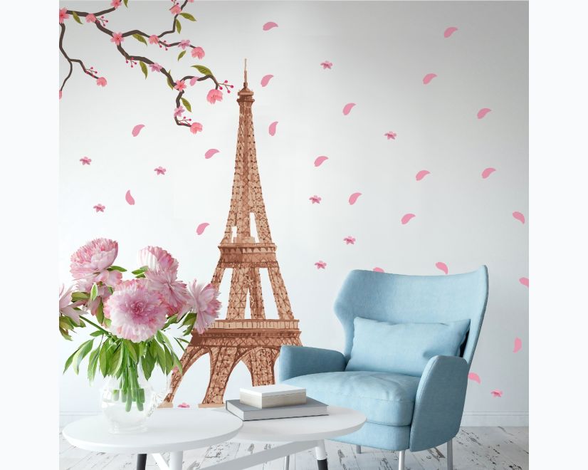 Paris Eiffel Tower with Cherry Blossom Wall Decal Sticker main product photo