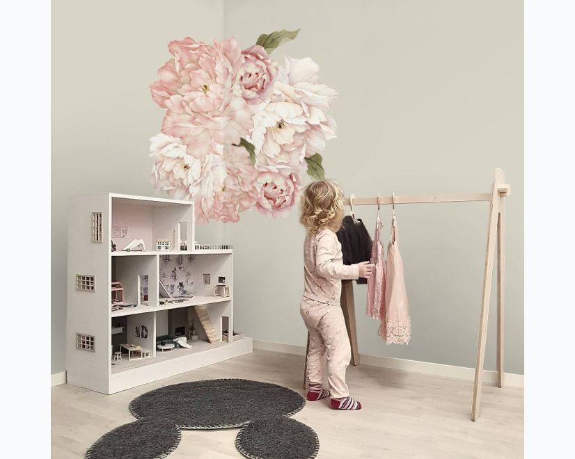 Pink Peony Floral Bouqets with Green Leaves Wall Decal Sticker main product photo
