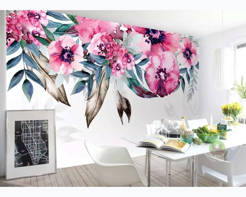 Watercolor Pink Peony Flower Wallpaper Mural main product photo