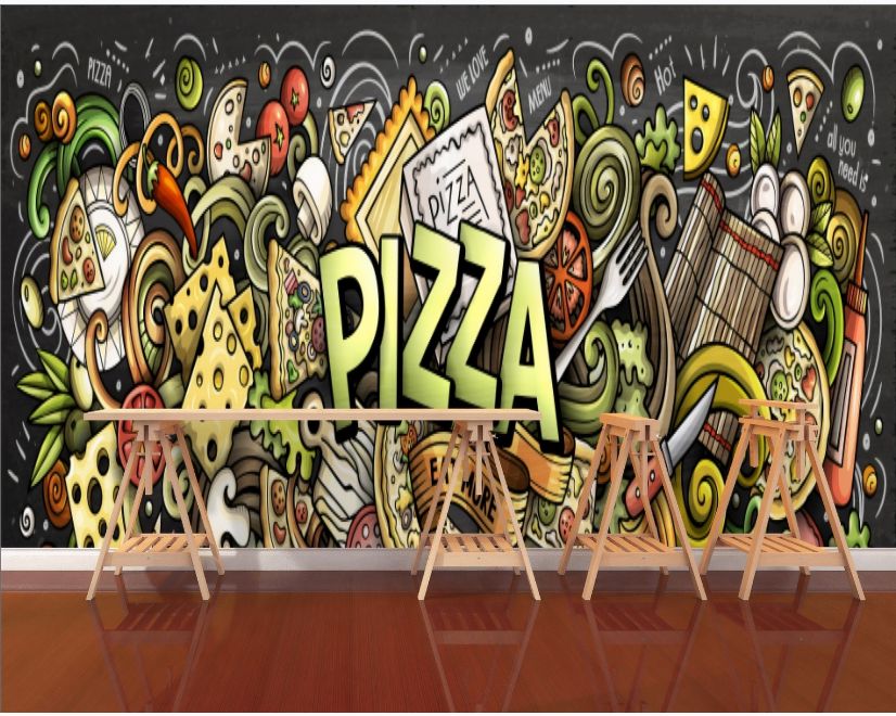 Cartoon Doodle Pizza Wallpaper Mural main product photo