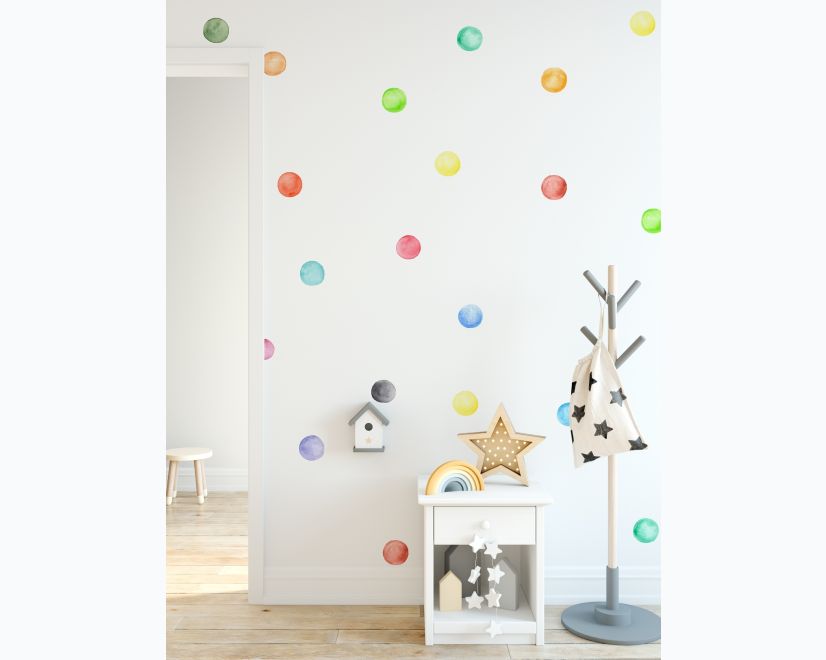 Kids Watercolor Colorful Polka Dots Wall Decal Sticker main product photo