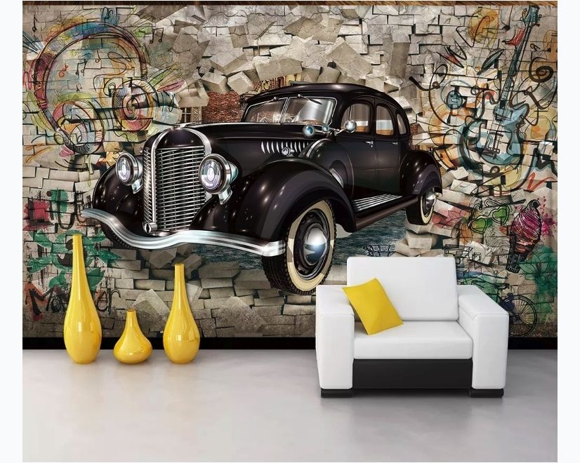 Retro Classic Car with Graffiti Wallpaper Mural main product photo