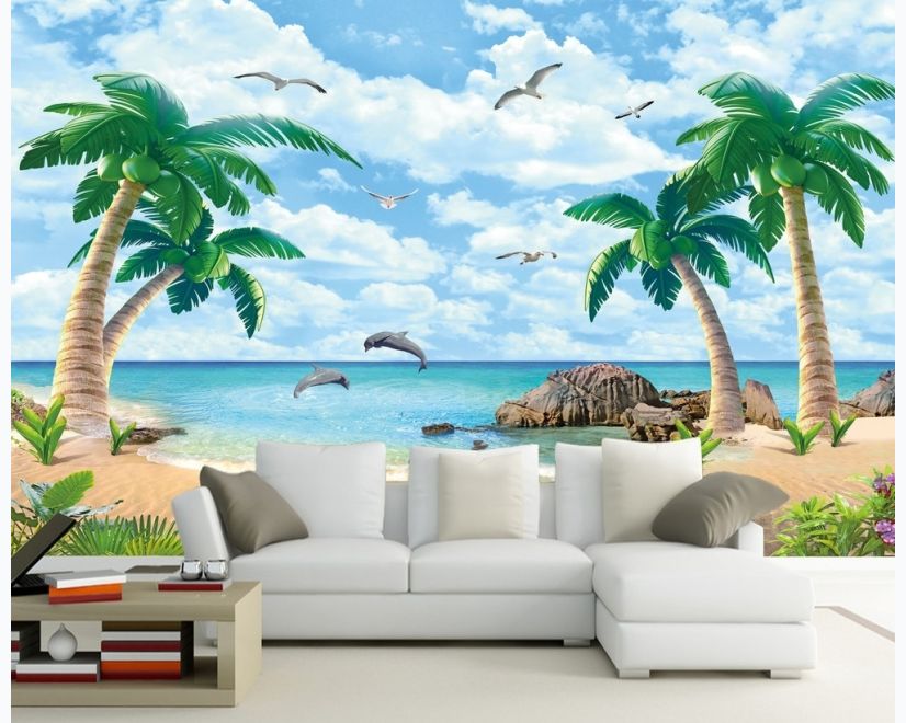 Sea Landscape and Palm Tree Wallpaper Mural main product photo