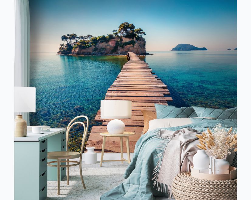 Realistic Sea Landscape with Wood Bridge Wallpaper Mural main product photo