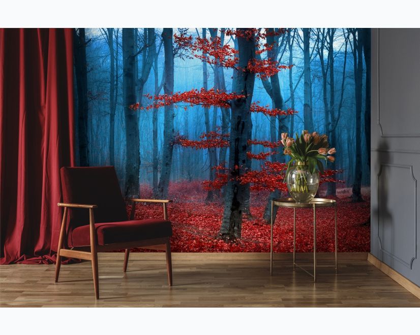 Autumn Forest with Red Leaves Landscape Wallpaper Mural main product photo