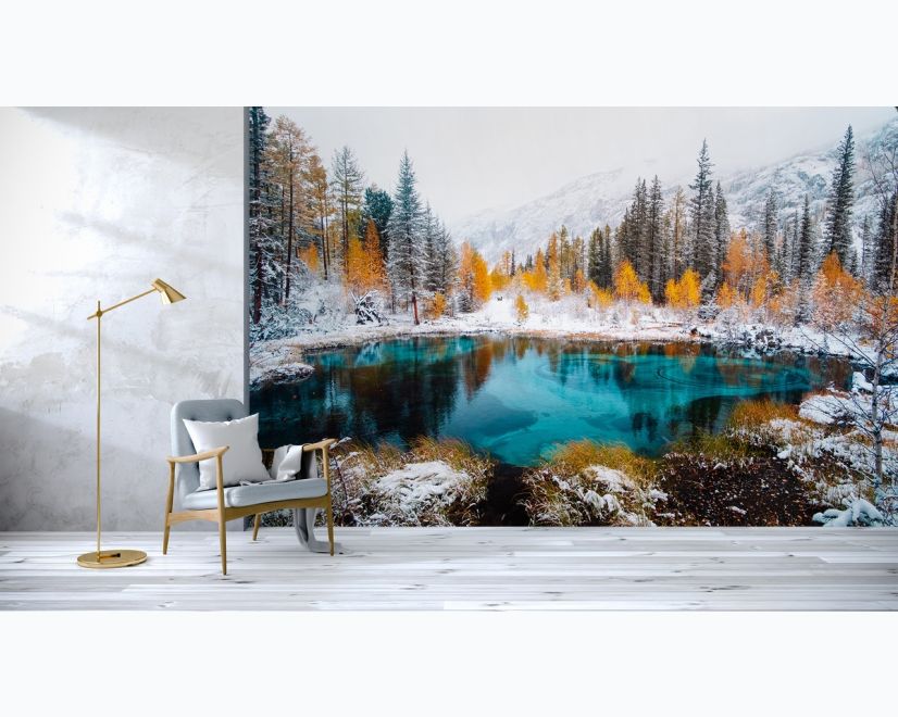 Winter Lake Landscape with Pine Forest Wallpaper Mural main product photo