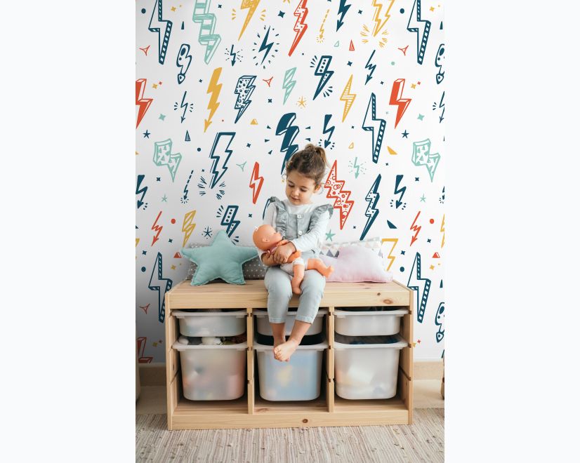 Kids Lightning Bolt Pattern Wallpaper Mural main product photo