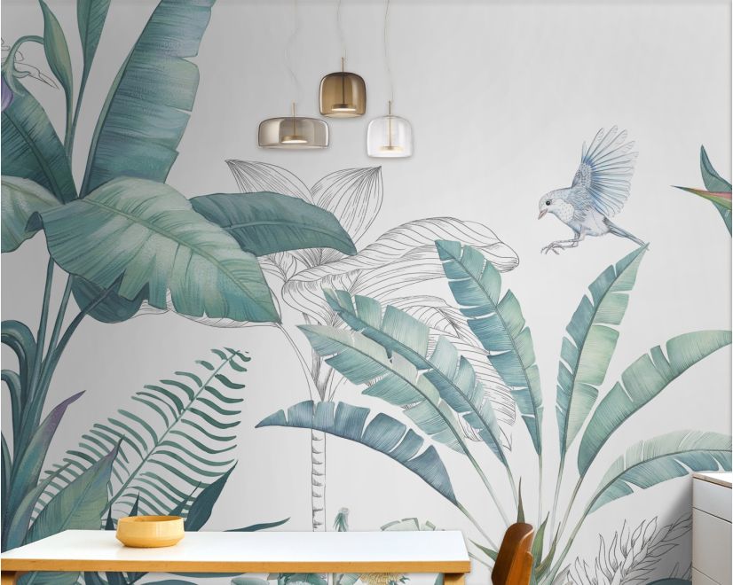 Tropical Banana Leaf with a Bird Wallpaper Mural main product photo