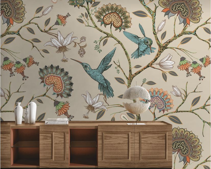 Vintage Flower with Hummingbird Wallpaper Mural main product photo
