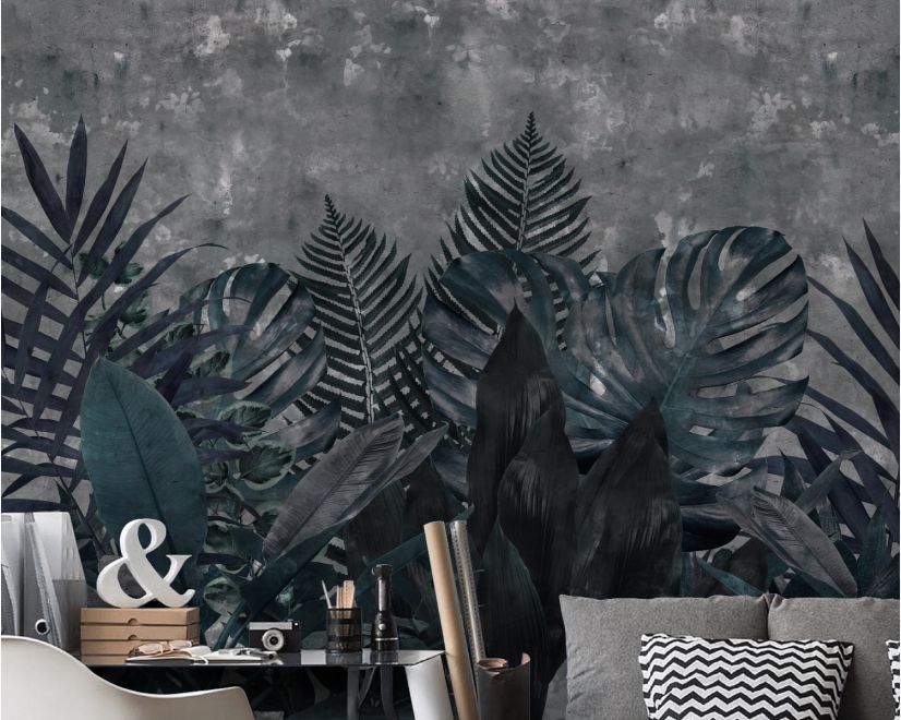 Dark Green Leafy Scenery Wallpaper Mural main product photo
