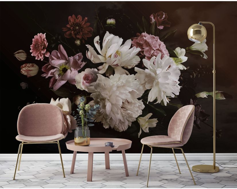 Dark Peony Floral Bouquet Wallpaper Mural main product photo