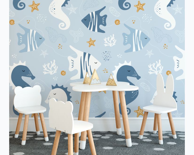 Zebrafish and Seahorse Wallpaper Mural main product photo