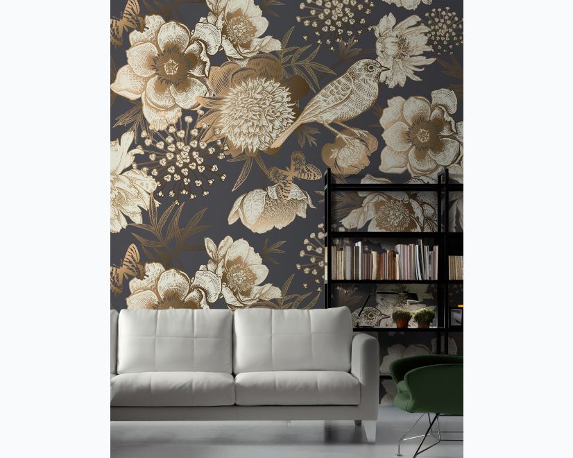 Peony Flowers with Bird Wallpaper Mural main product photo