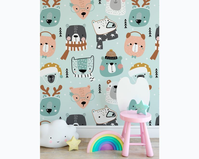 Cute Animal Doodles Wallpaper Mural main product photo