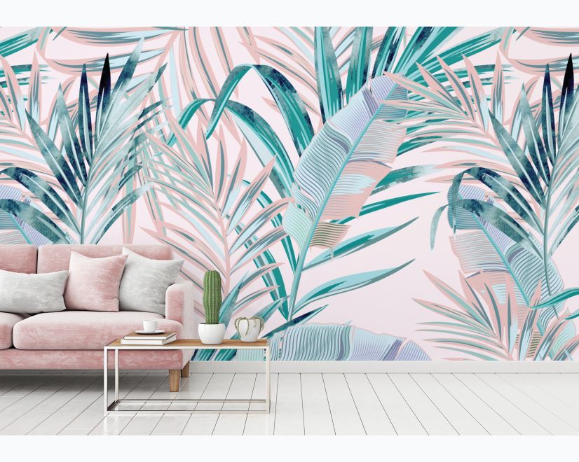 HD wallpaper Pink Wall palm leaf tropical background pastel summer  green  Wallpaper Flare