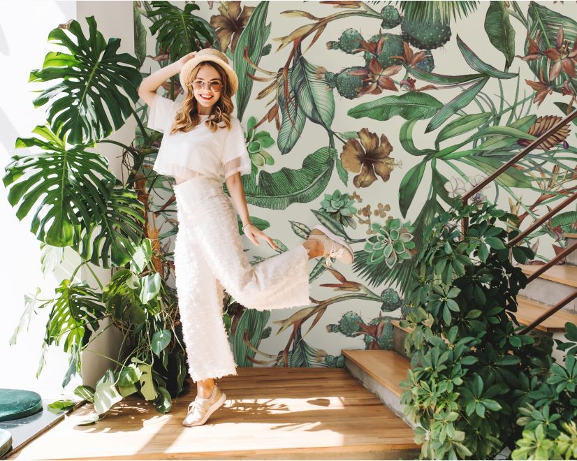 Watercolor Green Tropical Leaves Wallpaper Mural main product photo