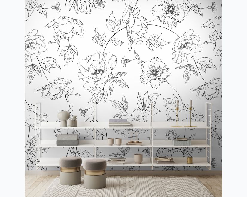 Poppy Drawing Floral Wallpaper Mural main product photo