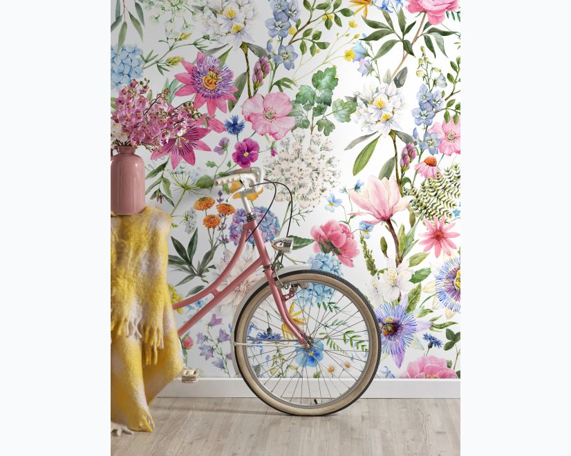 Colorful Spring Pink Wildflowers Wallpaper Mural main product photo