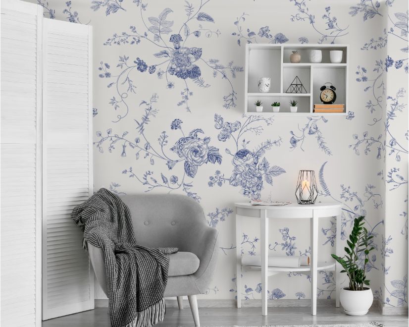 Monochrome Floral Drawing Art Wallpaper Mural main product photo