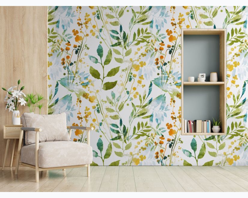 Colorful Watercolor Leaf & Plants Wallpaper Mural main product photo