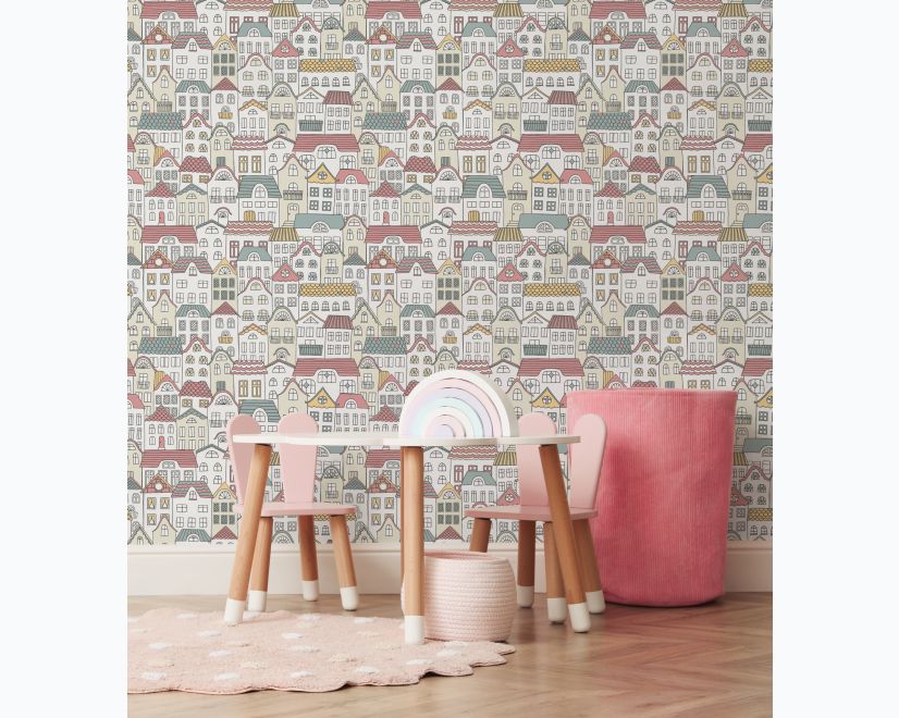 Kids Hand Drawn Colorful Cute House Wallpaper Mural main product photo