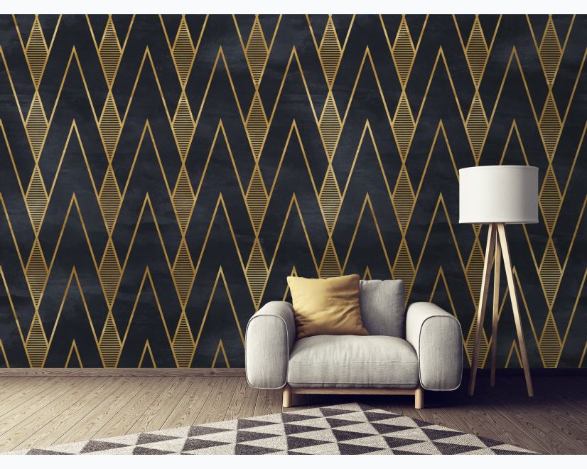 Art Deco Triangle Line on Dark Background Wallpaper Mural main product photo