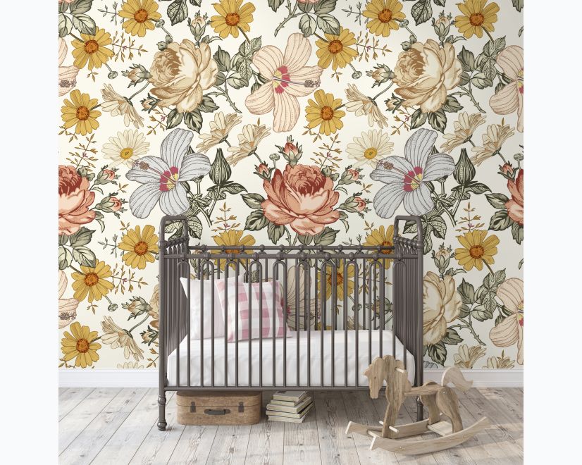 Kids Peony and Daisy Floral Wallpaper Mural main product photo