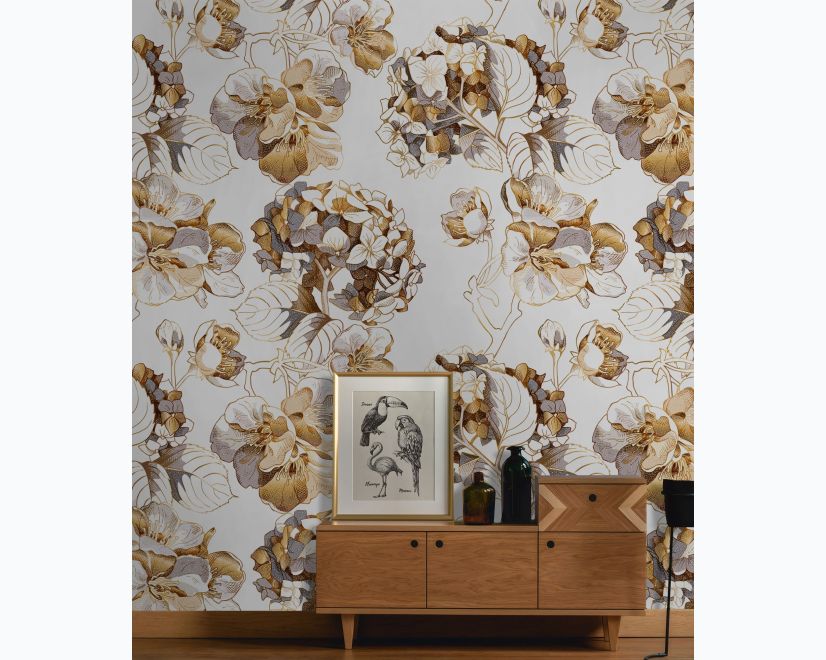 Whitish Floral Wallpaper Mural main product photo