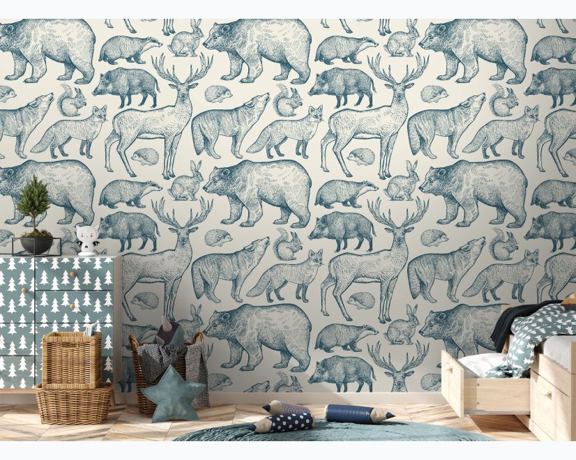Nordic Animal Drawing for Kids Wallpaper Mural main product photo
