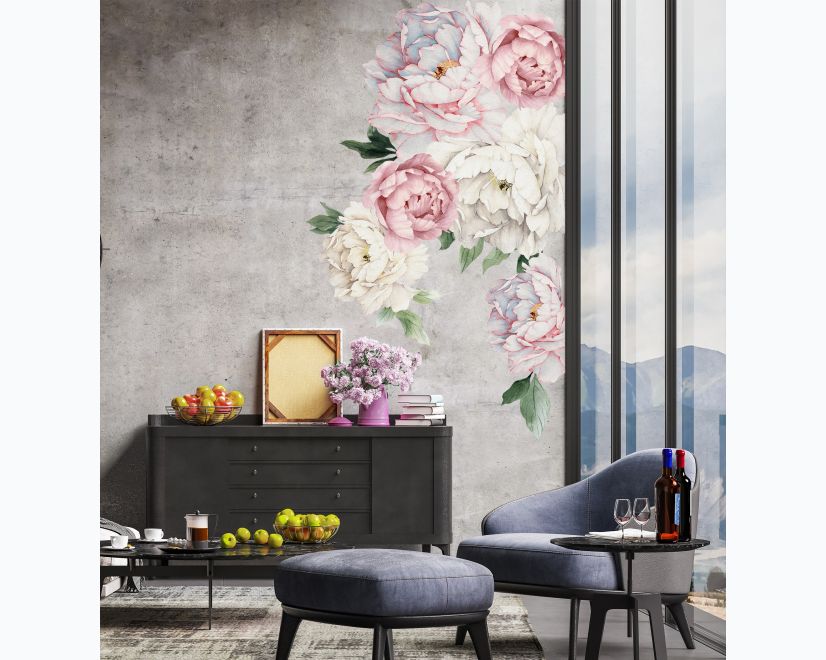 Blue Pink Peony Floral Bouqet Wall Decal Sticker main product photo
