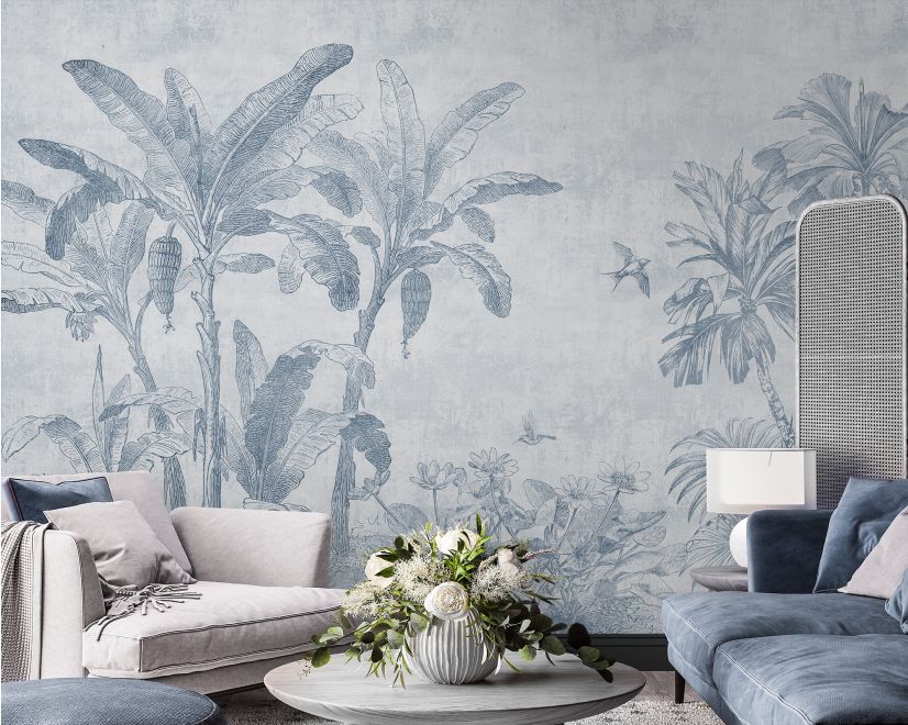 Monochrome Antique Jungle Landscape Wallpaper Mural main product photo
