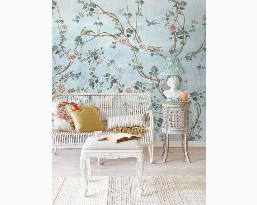 Watercolor Chinoiserie Floral Peony Blossom Wallpaper Mural main product photo