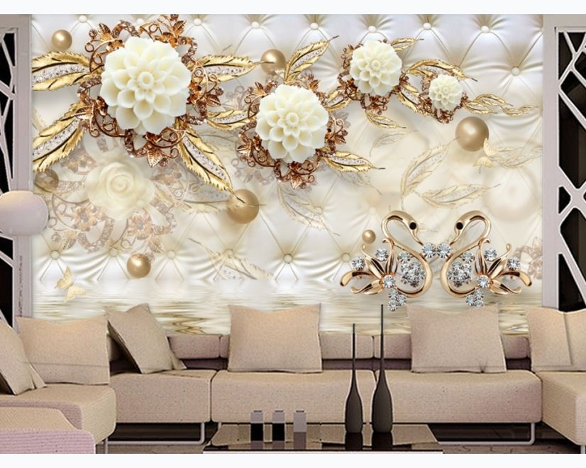 Swan with Peony Floral Wallpaper Mural main product photo