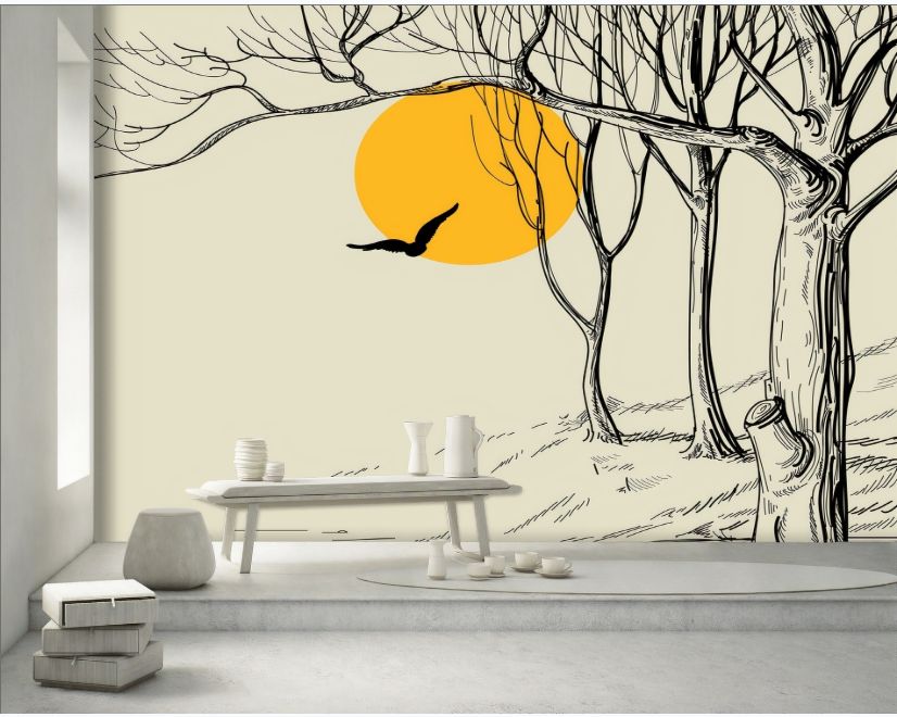 Charcoal Forest with Yellow Sun Wallpaper Mural main product photo
