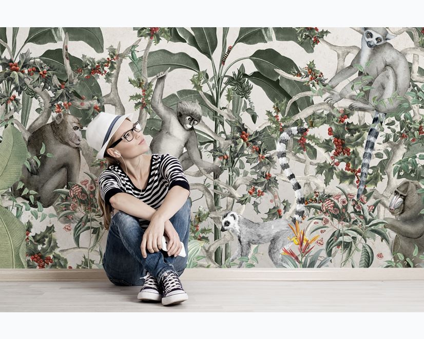 Forest with Monkey and Lemur Wallpaper Mural main product photo
