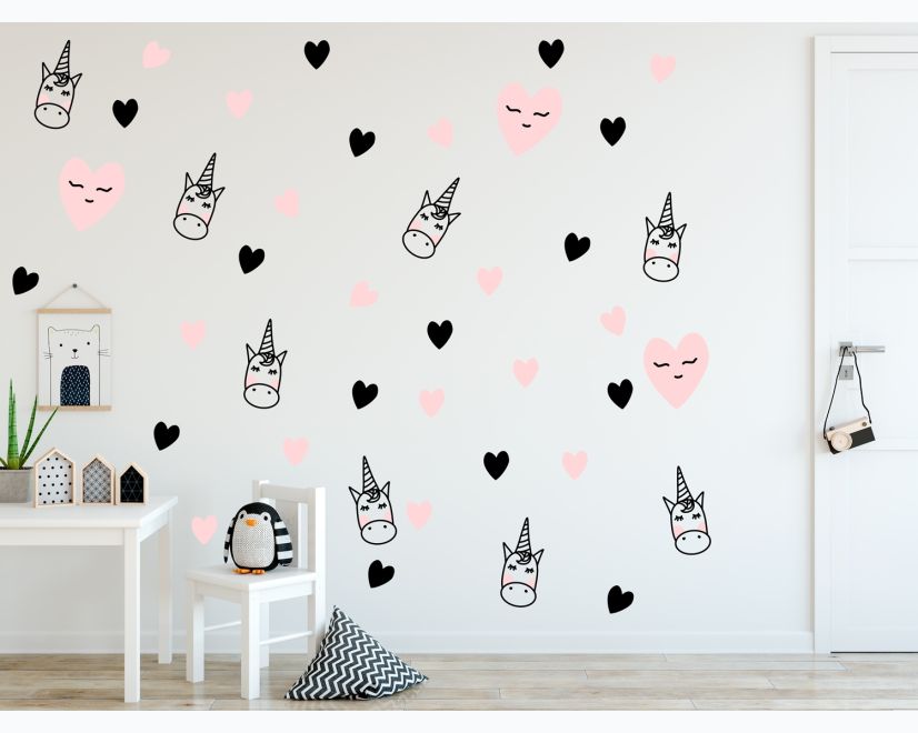 Pink Unicorn and Little Hearts Wall Decal Sticker main product photo