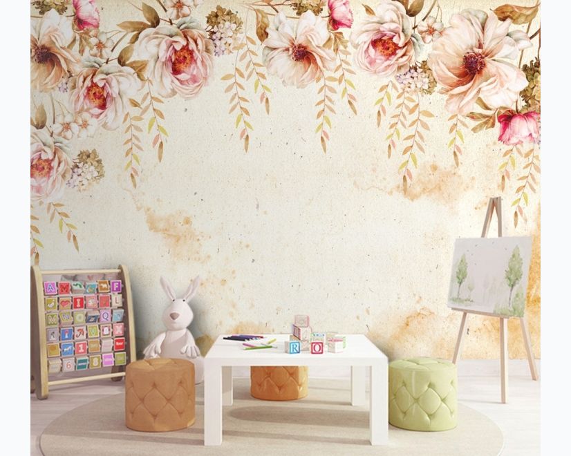 Vintage Pink Floral Wallpaper Mural main product photo