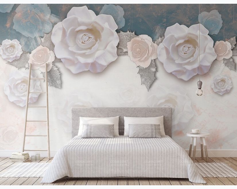 Vintage White Rose Floral Wallpaper Mural main product photo