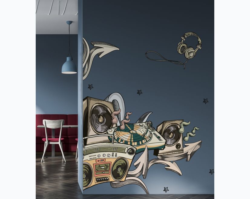 Vintage Music Old Radio and Headphone Wall Decal Sticker main product photo