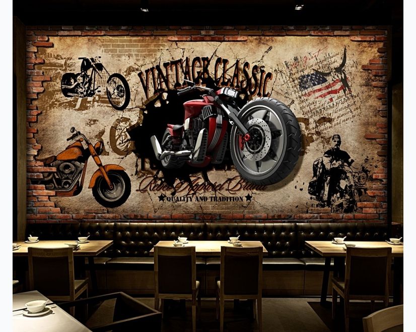 Vintage Motorbike with American Flag Wallpaper Mural main product photo