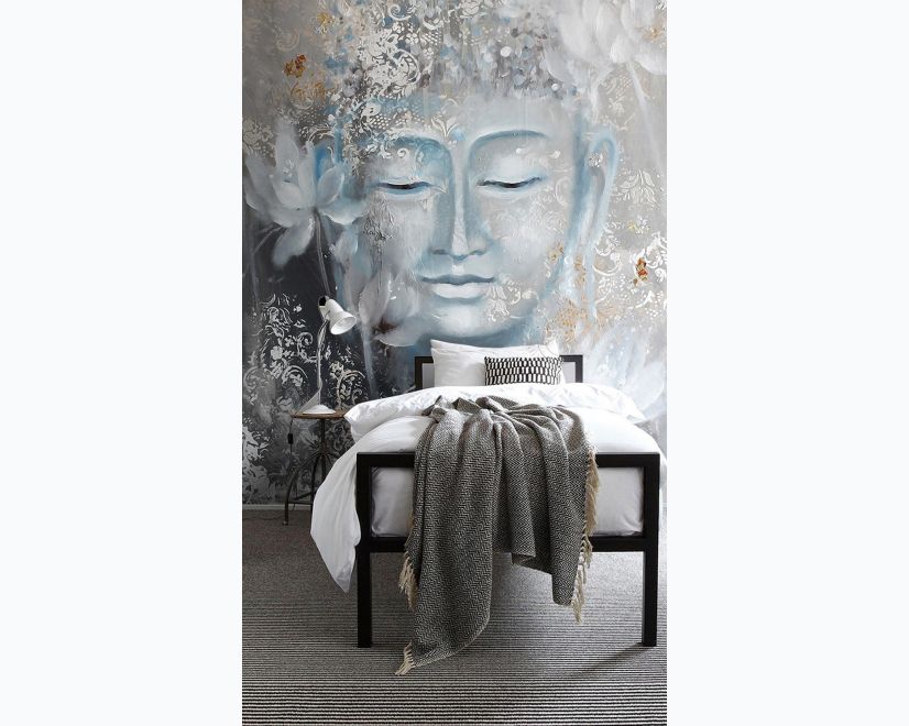 Vintage Buddha wit Lotus Floral Wallpaper Mural main product photo