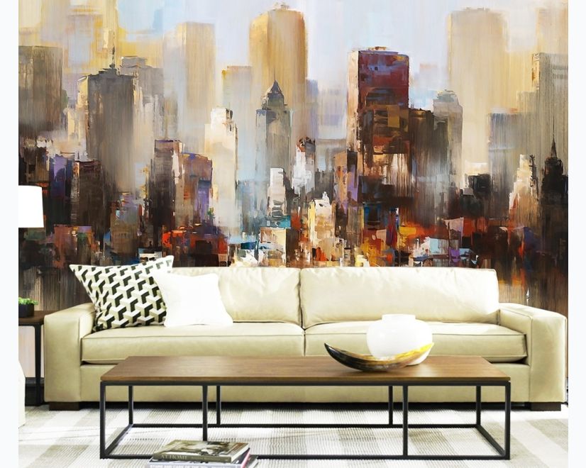 Watercolor Dark City Landscape Wallpaper Mural main product photo