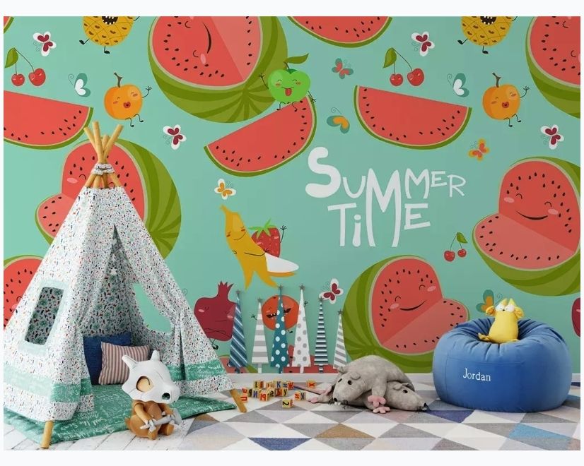 Watercolor Watermelon and Summer Fruits Wallpaper Mural main product photo