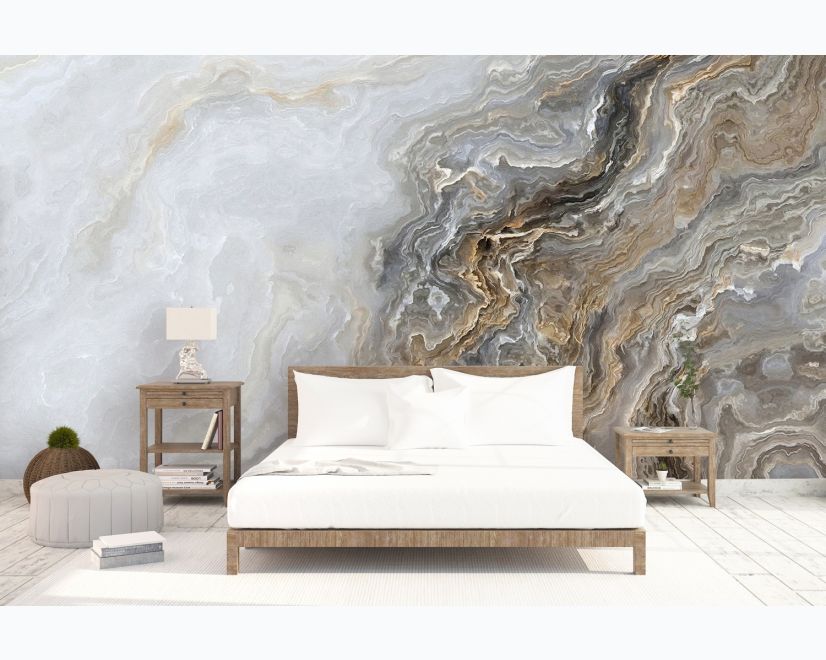Dark Marble Gray and Brown Waves Wallpaper Mural main product photo
