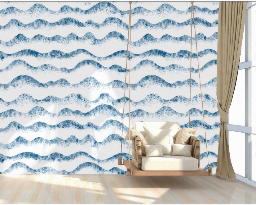 Watercolor Monochrome Blue Wave Wallpaper Mural main product photo