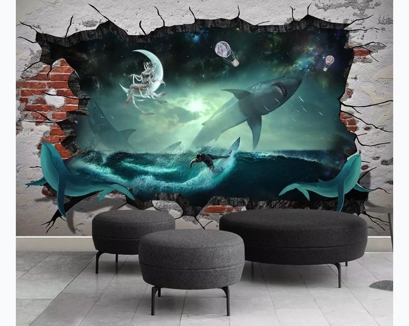 Sea Whales Sharkes Wallpaper Mural main product photo